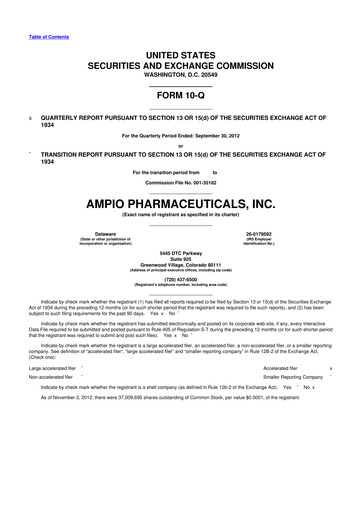 Thumbnail Ampio Pharmaceuticals 10-Q Quarterly Report FY2012 