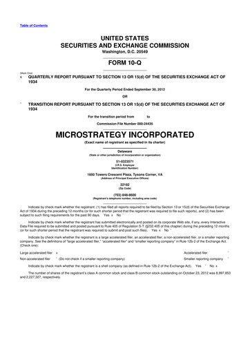 Miniature Strategy 
 (MicroStrategy) 10-Q Rapport trimestriel 2012 