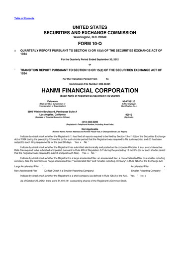 Thumbnail Hanmi Financial 10-Q Quarterly Report FY2012 