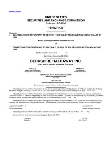 Vorschaubild Berkshire Hathaway  10-Q Quartalsbericht 2012 