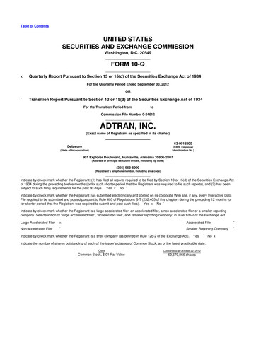 Thumbnail ADTRAN 10-Q Quarterly Report FY2012 