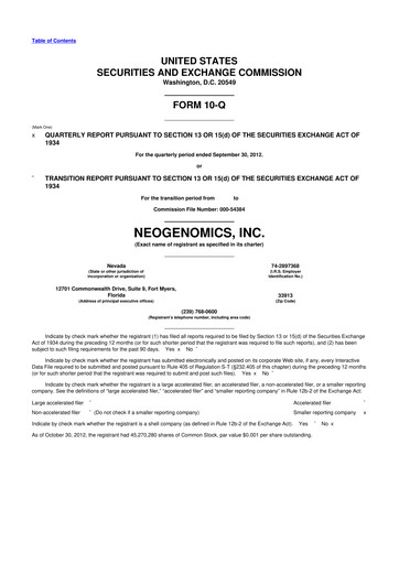 Thumbnail NeoGenomics
 10-Q Quarterly Report FY2012 