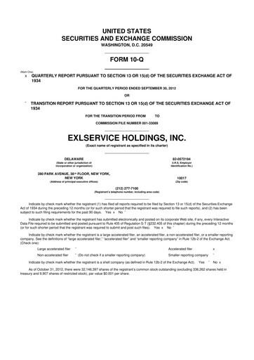 Miniature EXL Service
 10-Q Rapport trimestriel 2012 