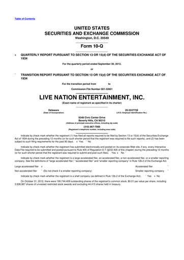 Thumbnail Live Nation
 10-Q Quarterly Report FY2012 