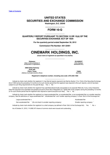 Thumbnail Cinemark Theatres
 10-Q Quarterly Report FY2012 