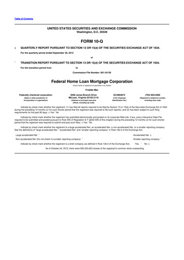 Thumbnail Freddie Mac
 10-Q Quarterly Report FY2012 
