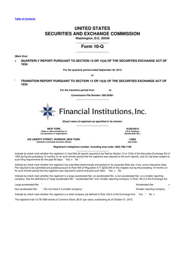 Thumbnail Financial Institutions 10-Q Quarterly Report FY2012 