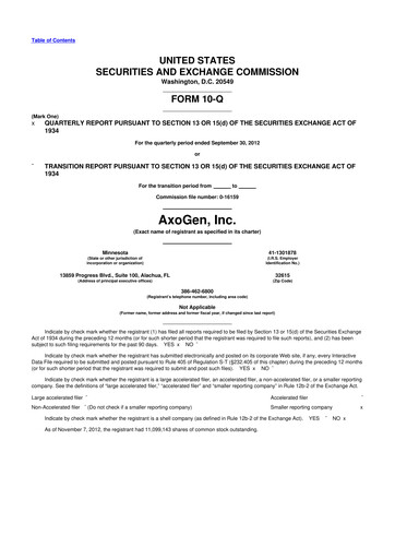 Thumbnail Axogen 10-Q Quarterly Report FY2012 