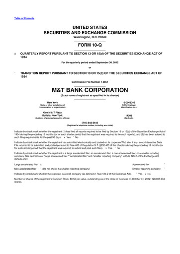 Thumbnail M&T Bank 10-Q Quarterly Report FY2012 