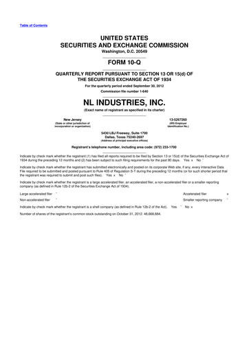 Thumbnail NL Industries 10-Q Quarterly Report FY2012 