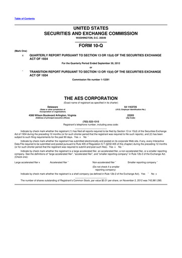 Miniature AES 10-Q Rapport trimestriel 2012 