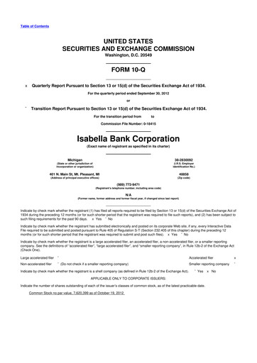 Thumbnail Isabella Bank Corporation 10-Q Quarterly Report FY2012 