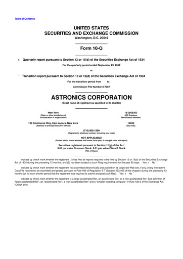 Thumbnail Astronics Corporation
 10-Q Quarterly Report FY2012 