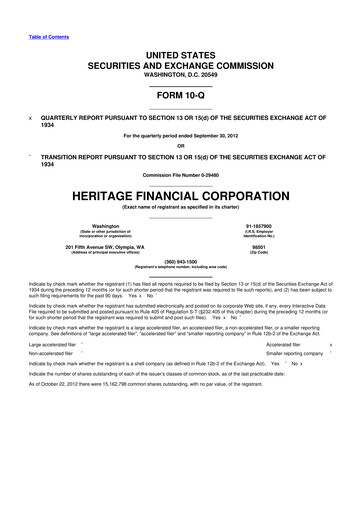 Thumbnail Heritage Financial 10-Q Quarterly Report FY2012 