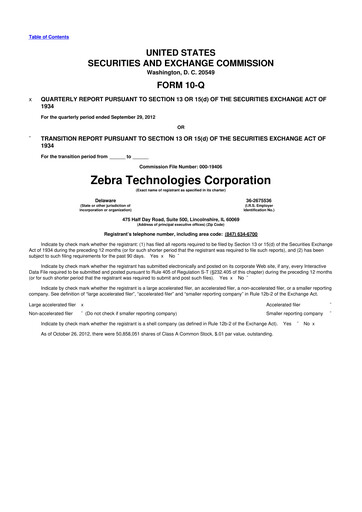 Miniature Zebra Technologies 10-Q Rapport trimestriel 2012 
