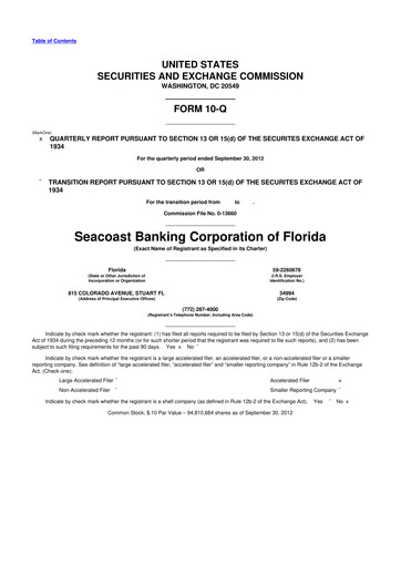 Thumbnail Seacoast Banking 10-Q Quarterly Report FY2012 