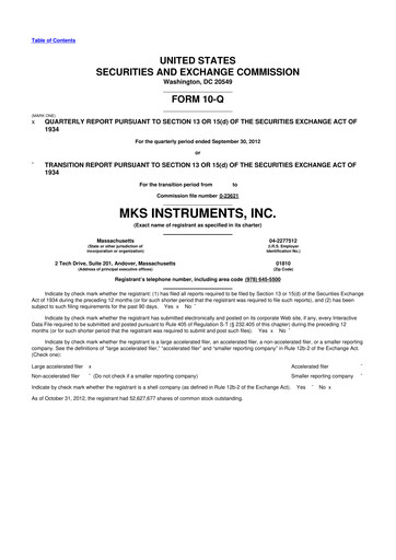 Thumbnail MKS Instruments 10-Q Quarterly Report FY2012 