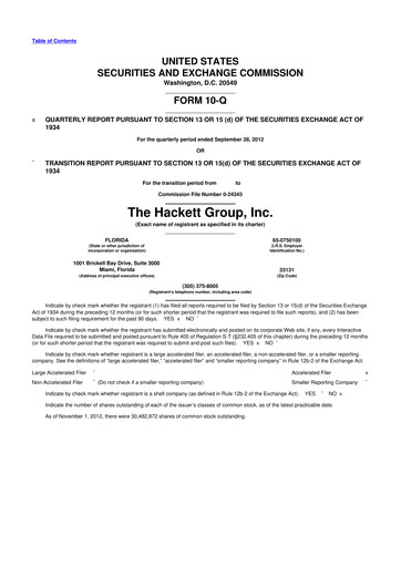 Vorschaubild The Hackett Group

 10-Q Quartalsbericht 2012 