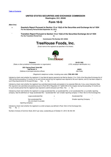 Vorschaubild TreeHouse Foods
 10-Q Quartalsbericht 2012 