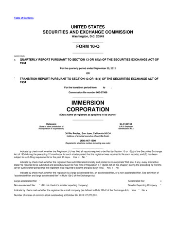 Miniature Immersion Corporation
 10-Q Rapport trimestriel 2012 