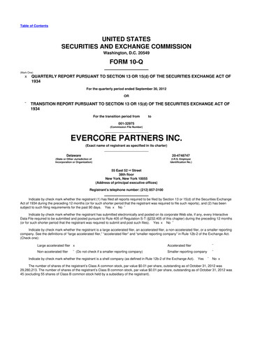 Miniature Evercore 10-Q Rapport trimestriel 2012 