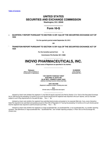 Vorschaubild Inovio Pharmaceuticals 10-Q Quartalsbericht 2012 