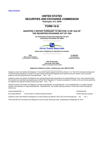 Thumbnail Fifth Third Bank
 10-Q Quarterly Report FY2012 