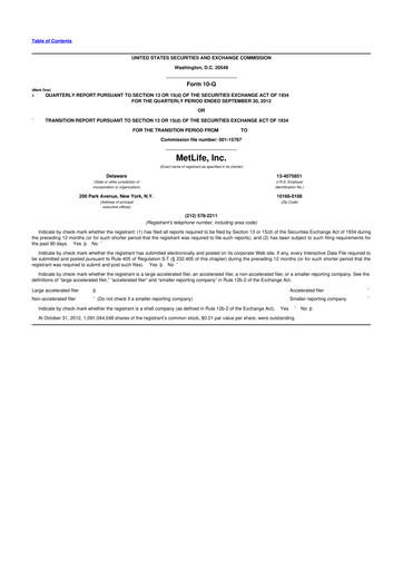 Thumbnail MetLife 10-Q Quarterly Report FY2012 