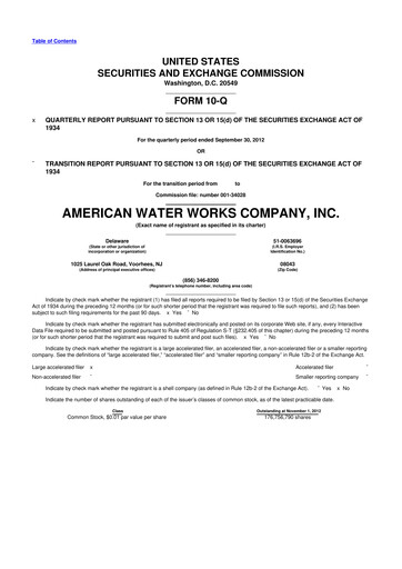 Thumbnail American Water 10-Q Quarterly Report FY2012 