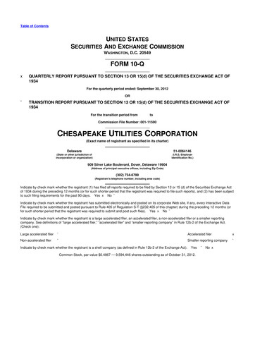 Thumbnail Chesapeake Utilities
 10-Q Quarterly Report FY2012 