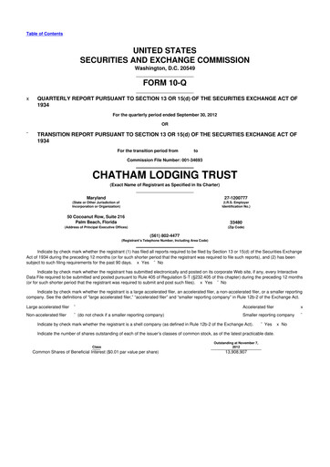 Thumbnail Chatham Lodging Trust 10-Q Quarterly Report FY2012 
