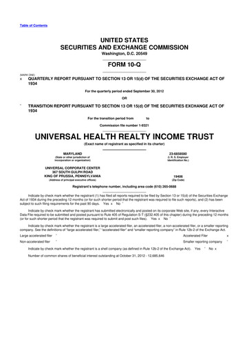 Vorschaubild Universal Health Realty Income Trust 10-Q Quartalsbericht 2012 