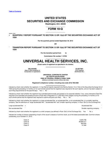 Thumbnail Universal Health Services
 10-Q Quarterly Report FY2012 