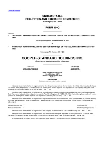 Thumbnail Cooper Standard 10-Q Quarterly Report FY2012 