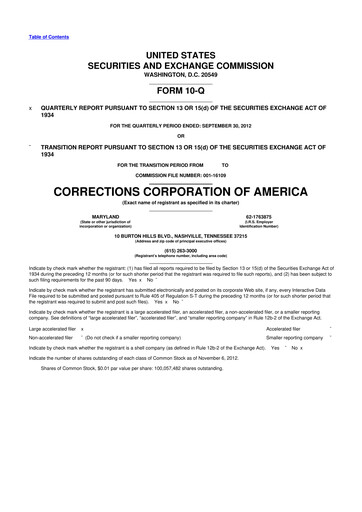 Thumbnail CoreCivic 10-Q Quarterly Report FY2012 