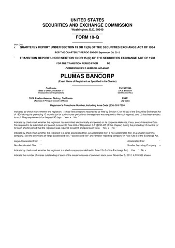 Vorschaubild Plumas Bancorp 10-Q Quartalsbericht 2012 