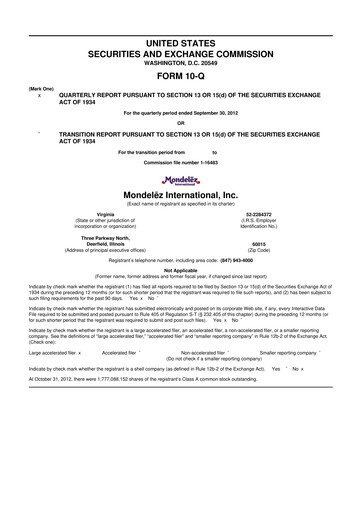 Thumbnail Mondelez International 10-Q Quarterly Report FY2012 
