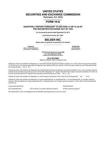 Thumbnail Belden 10-Q Quarterly Report FY2012 