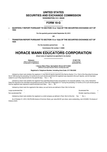 Vorschaubild Horace Mann Educators 10-Q Quartalsbericht 2012 