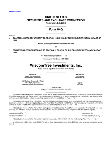 Thumbnail WisdomTree
 10-Q Quarterly Report FY2012 