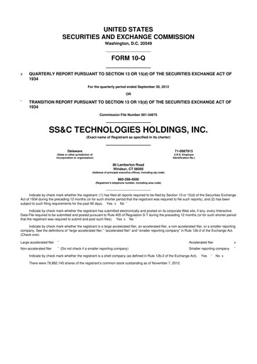 Thumbnail SS&C Technologies
 10-Q Quarterly Report FY2012 
