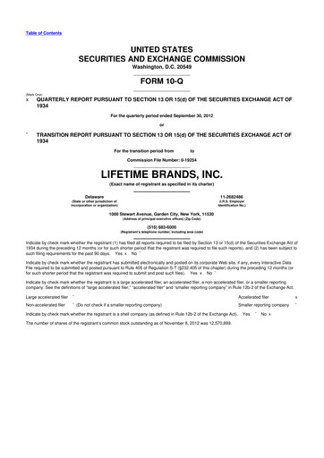 Miniature Lifetime Brands 10-Q Rapport trimestriel 2012 