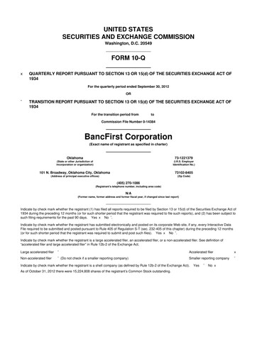Thumbnail BancFirst 10-Q Quarterly Report FY 