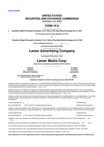 Thumbnail Lamar Advertising 10-Q Quarterly Report FY2012 