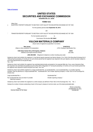 Thumbnail Vulcan Materials 10-Q Quarterly Report FY2012 