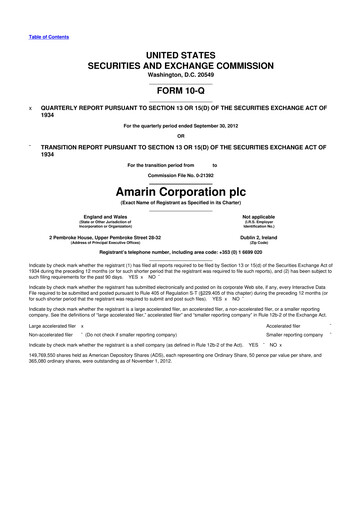 Thumbnail Amarin Corporation
 10-Q Quarterly Report FY2012 
