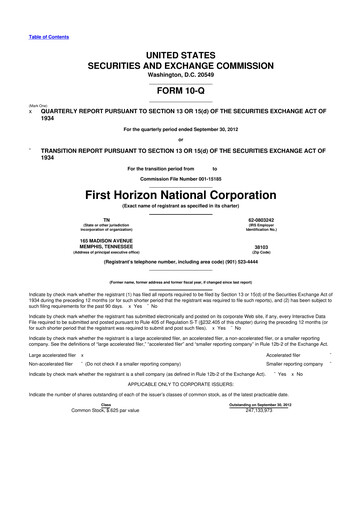Miniature First Horizon Corporation 10-Q Rapport trimestriel 2012 