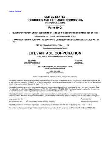 Thumbnail Lifevantage 10-Q Quarterly Report FY2013 