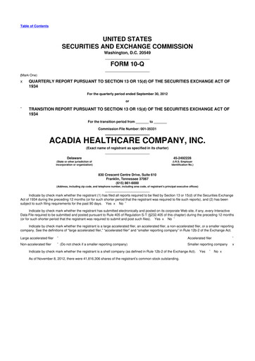 Thumbnail Acadia Healthcare
 10-Q Quarterly Report FY2012 