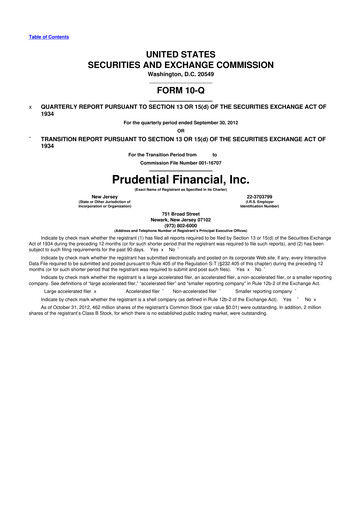 Thumbnail Prudential Financial 10-Q Quarterly Report FY2012 